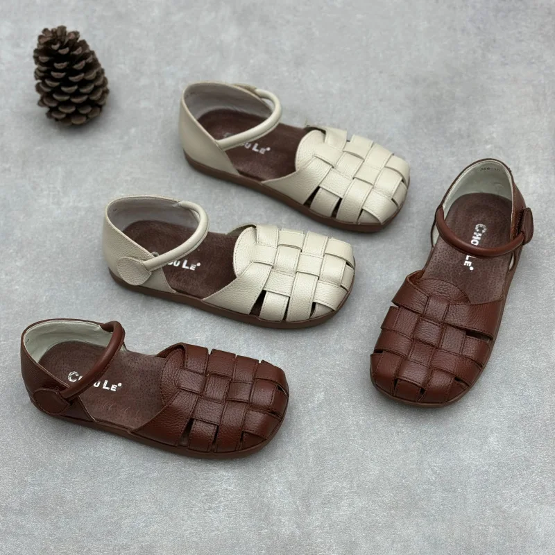 Women Summer Casual Genuine Leather Weave Slippers main image 1