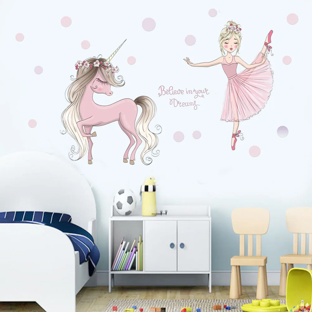 Ballet Princess Little pony Wall Stickers For Kids Room mural Fairy tale Cartoon decals DIY Decor Girl