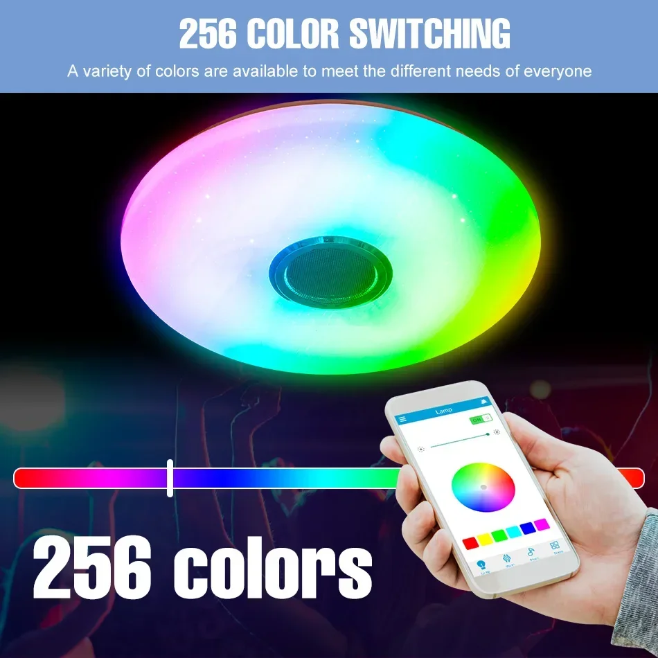 음악 앱 원격 제어 블루투스 인테리어 장식 침실 파티용 스피커가 있는 RGB 스마트 홈 LED 천장 조명