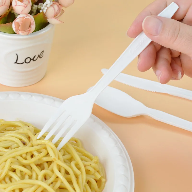 Compostable Forks Spoons Knives Cutlery Combo Set 10PCS/Lot Large Disposable Utensils Eco Friendly Durable Tray Forks Spoons