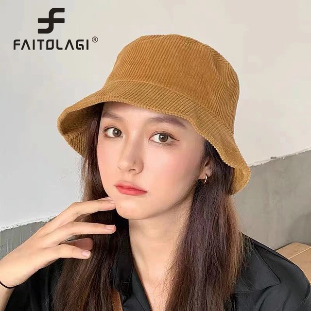 Color Block Corduroy Bucket Hat Big - 60 cm