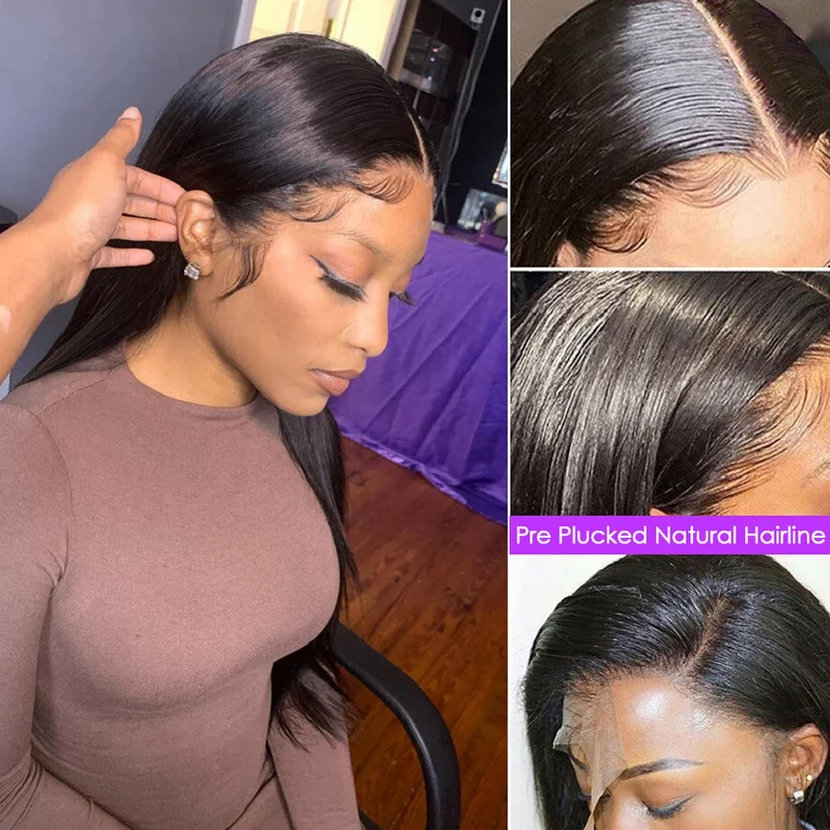 13x4 Transparent Lace Frontal Wig 100% Human Hair Wigs Straight Hair Wig Pre Plucked Bleached Knots  HD Lace Wigs For Women