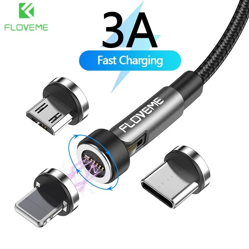 

FLOVEME 3 in 1 Magnetic USB Cable For Lightning Type-c Micro 3A Fast Charging Cable For iPhone Charger Android Phones Data Line