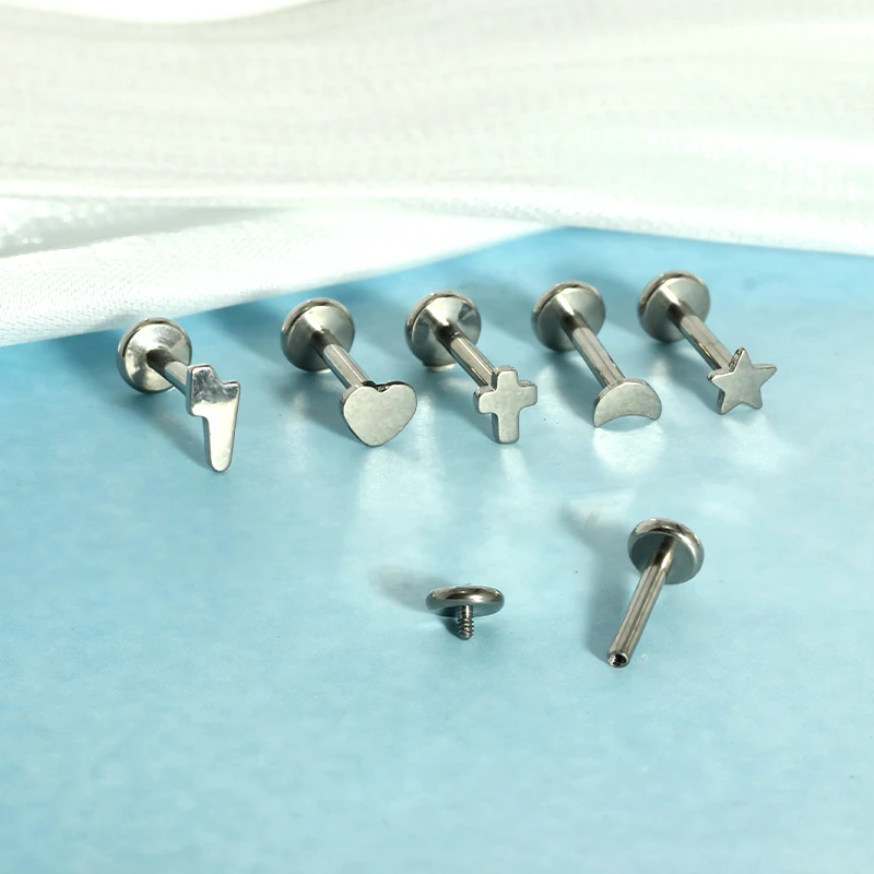 50pc G23Titanium Lip Stud Internally Threaded Labret Piercing Cubic Zirconia Cartilage Earring Fashionable Body Jewelry for Gift