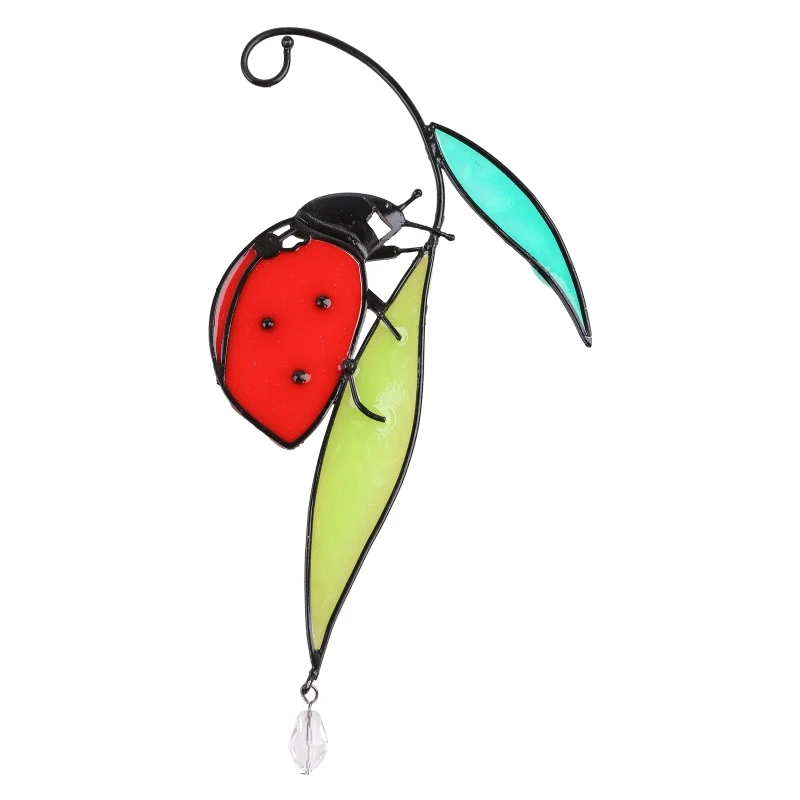 

Ladybug Hanging Ornament Leaf Insect Stained Glass Hangings for Indoor Outdoor Party Background Decoration