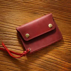 GENODERN Vintage Handmade Genuine Leather Card Holder Wallet (Crazy Horse Wine Red)