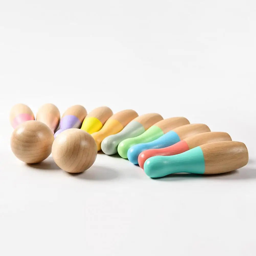Wooden Bowling Toy Fine Workmanship Safe Use Wooden Kids Indoor Outdoor Bowling Toys Kids Set Interactive Toy
