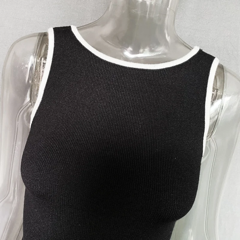 Casual For Women Contrast Y2k Top Vest Backless Patchwork Pullover Top Slim Sheer Tracksuit Summer Cute Female Tank Top