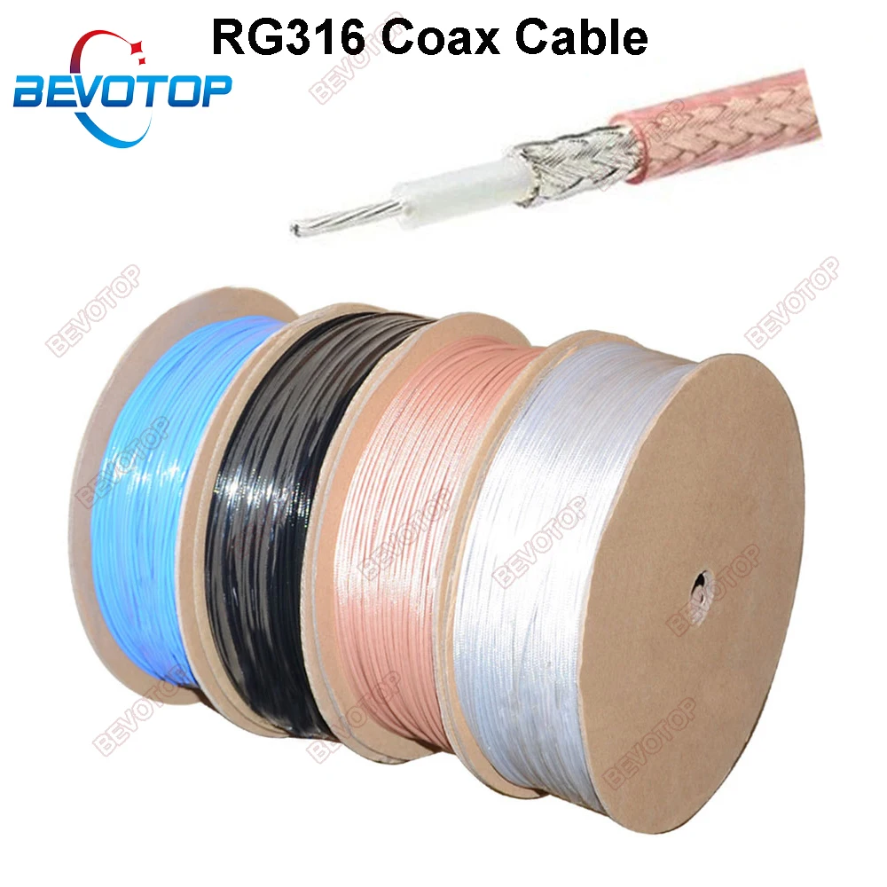 Cabo Azul Branco Preto Marrom Rg316 rf Cabo Coaxial 50 Ohm Baixa Perda Trança Jumper para Conector de Solda Friso Rg316d Rg316