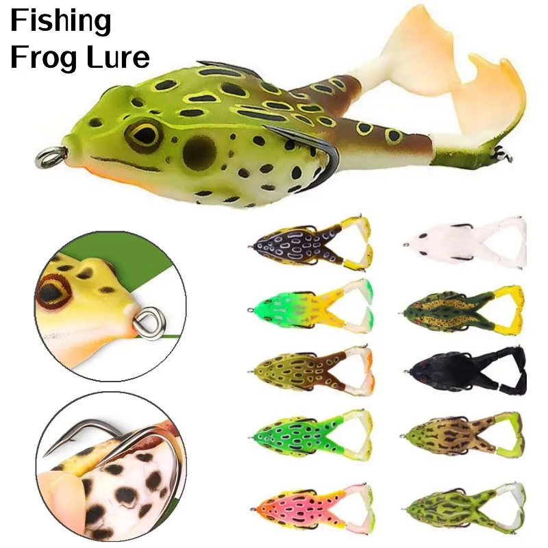 Rana Lure Topwater Fishing Lure Frog Bass Floating Con Ganci Doppie Eliche Soft Silicone Bass Bait Realistico Frog Lures Kit