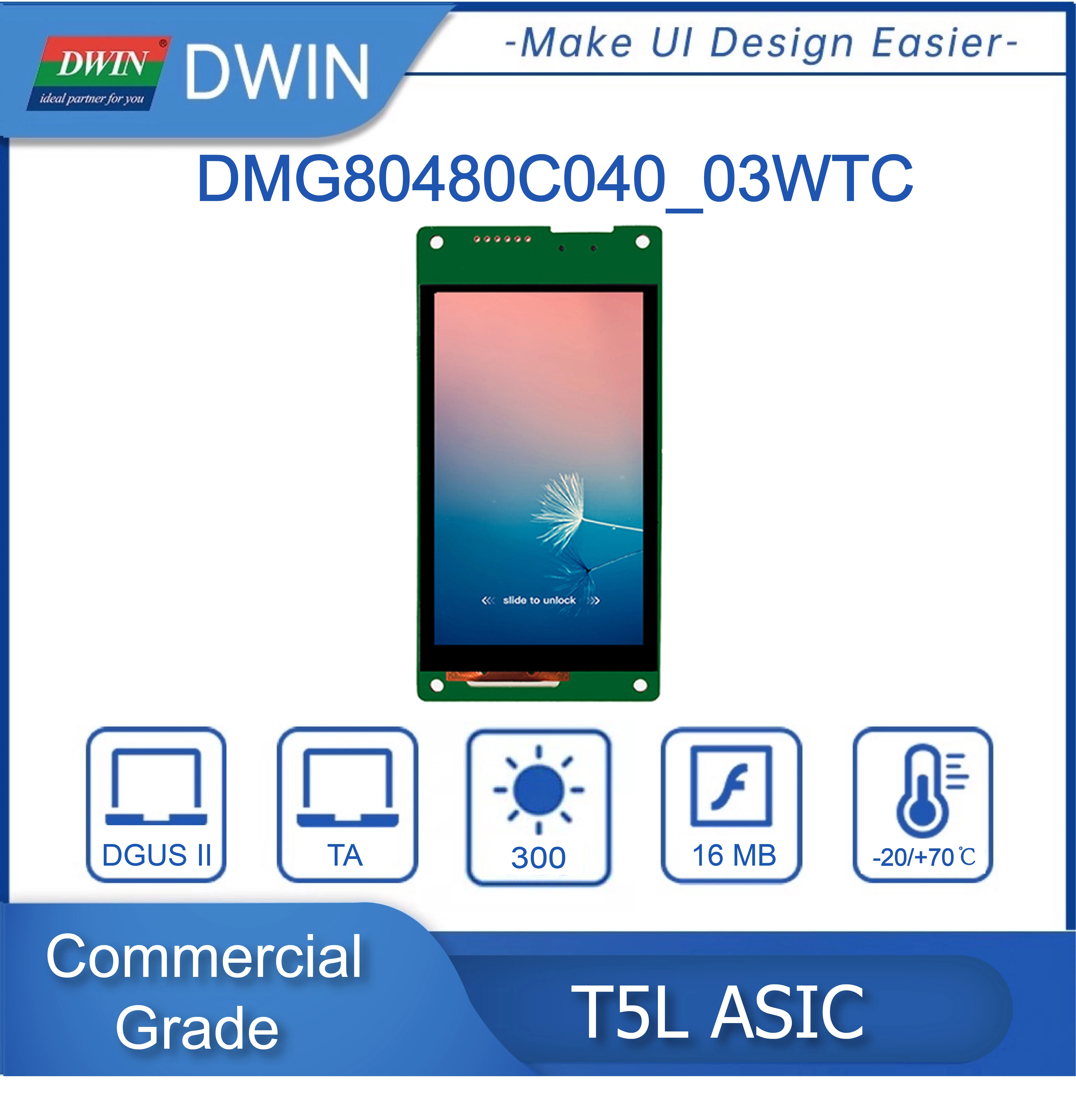 

DWIN 4 inch HMI intelligent LCD touch screen 480x800 TFT display module TTL UART smart panel DMG80480C040_03W