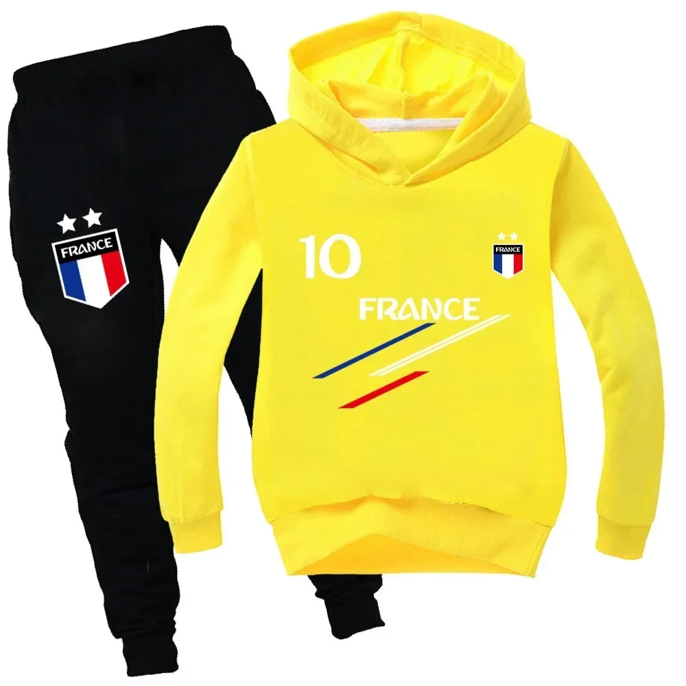 thumbnail image 1 of Nueva ropa de primavera y otoño para niños, conjunto de chándal de fútbol de Francia 10, camisetas y pantalones de 2 piezas, conjuntos para niños y niñas de 2 a 15 años, 1 of 4