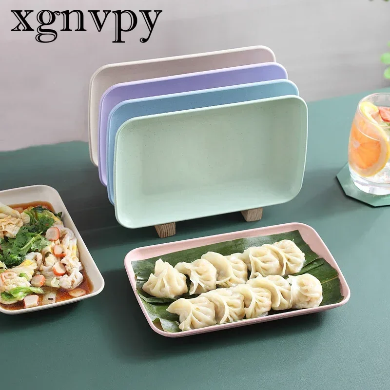 xgnvpy Wheat straw rectangular plate Plastic sausage tray simple tray Household dish fruit dining dish