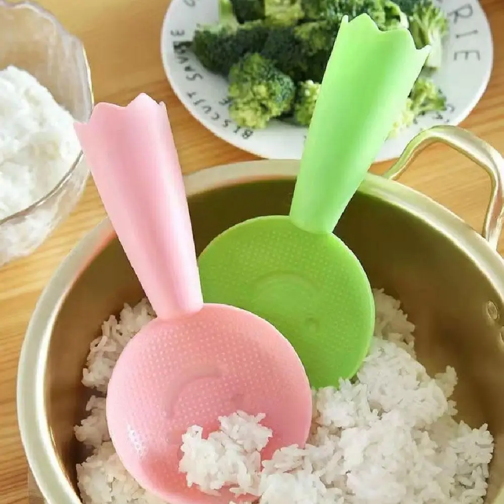 Non-Stick Plastic Rice Spoon Cute Face Rice Spatula Scoop Cooker Long Cooking Scoop Kitchen Utensil Tableware Tools