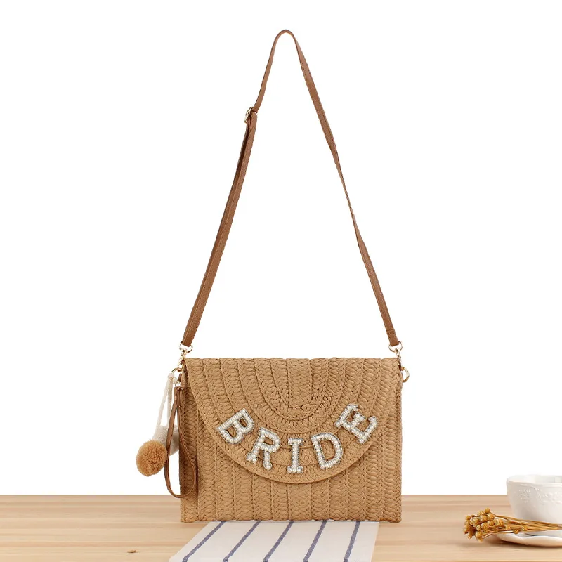 New Summer Simple and Versatile Crossbody Bag Letter Wool Ball Envelope Bag Handmade Paper Braided Grass Woven Bag