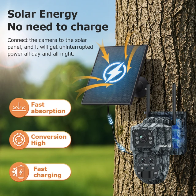 12MP 6K 15X Zoom Solar Camera 4G SIM WIFI Dual Screen Outdoor Three Lens 7800mAh Battery Camera PIR Detection Auto Tracking CCTV 2