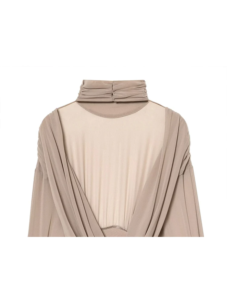 Women New High Neck Playsuits Long Sleeve Blouse Fashion Sexy See Through Jumpsuits Pullover Elegant Spring Summer Slim Clothing