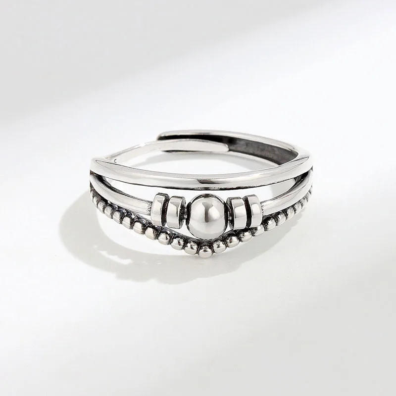 KOFSAC Thai 925 Sterling Silver Jewelry Adjustable Ring Vintage Trendy Rotate Beads Rings For Women Chic Relieve Stress Gift 6