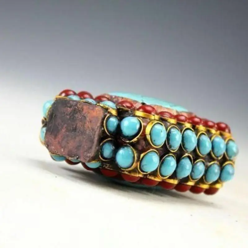 Chinese Old Tibet Silver Cloisonne beads beautiful turquoise snuff bottle 3