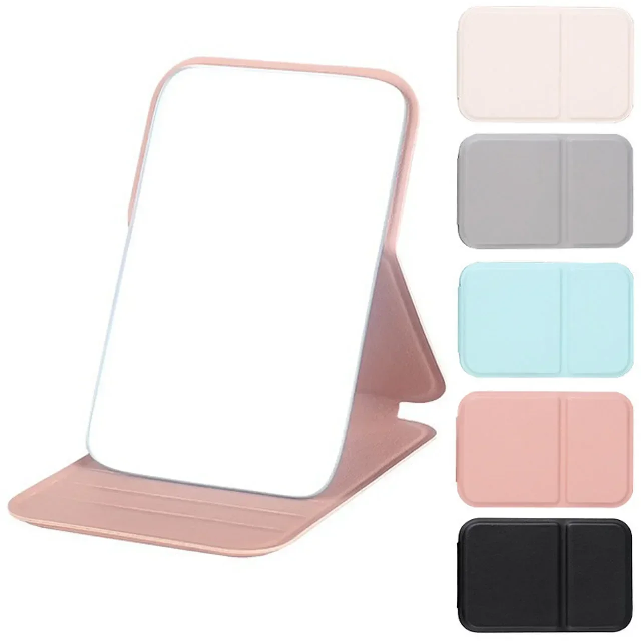 Desktop Makeup Mirror Solid Color PU Leather Simple Portable Handheld Makeup Mirror Foldable Student Compact Cute Pocket makeup mirror hand holding mirror