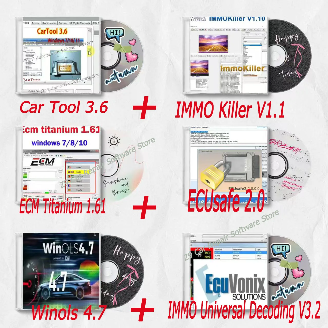 2025 NEW ECUsafe 2.0 Car Tool Clear Airbag Immo off IMMO Killer V1.1 IMMO Universal Decoding V3.2 Winols 4.7 ECM Titanium 1.61