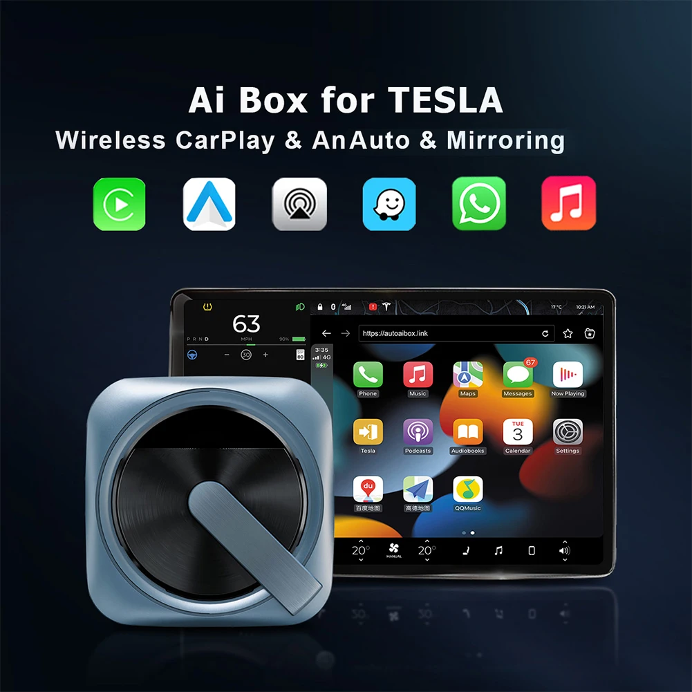 

Wireless Carplay AI BOX Dongle Android Auto Dongle For Tesla Model 3/Y/S/X OTA Upgrade Split Screen Navigation Smart Box