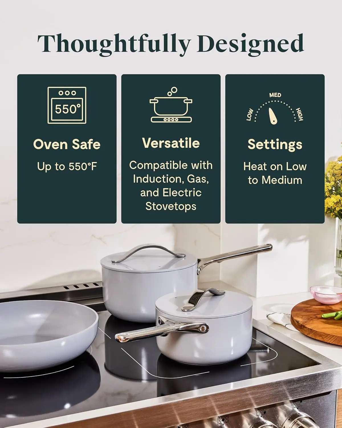Nonstick Ceramic Cookware Set (12 Piece) Pots, Pans, 3 Lids and Kitchen Storage - Non Toxic - Oven Safe & Compatible wit 4