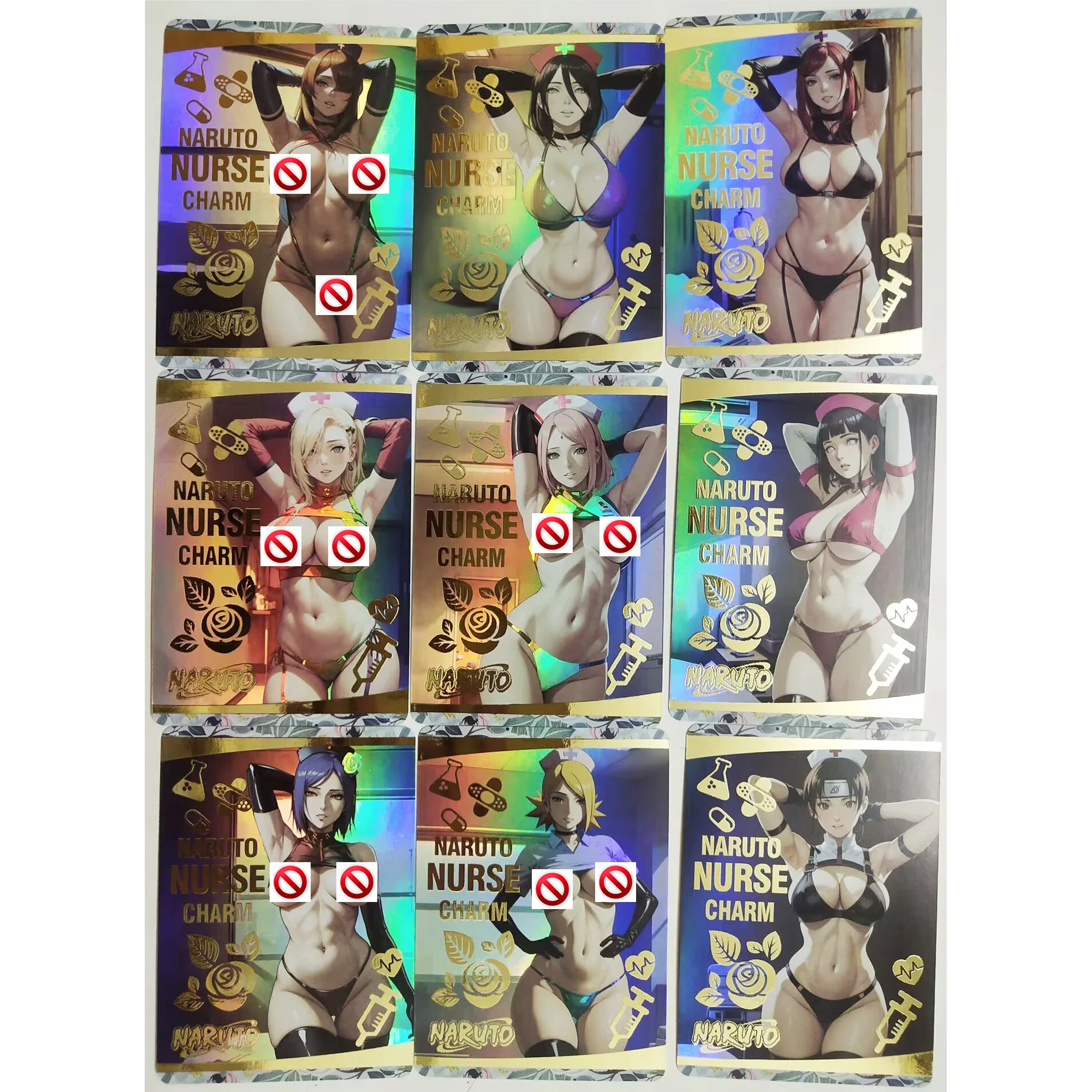 9Pcs/set Diy Naruto Anime Girl Haruno Sakura Hyuga Hinata Color Flash Card Classic Anime Game Collection Cards Gift Toy