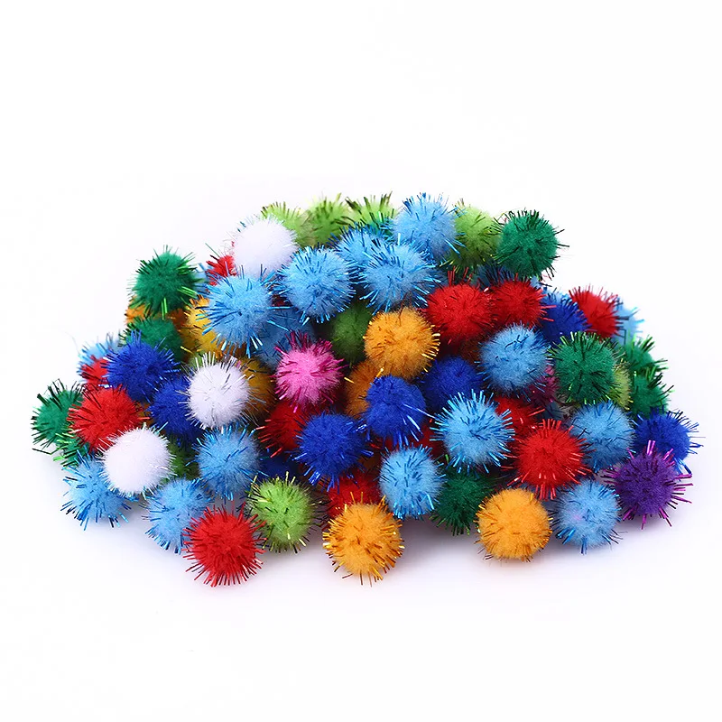 100pcs Colored Glitter Balls pompom Furry Balls Kids DIY Craft Supplies Handmade Creative Decoration Materials pom poms KQ001 craft supplies,pom poms craft supplies