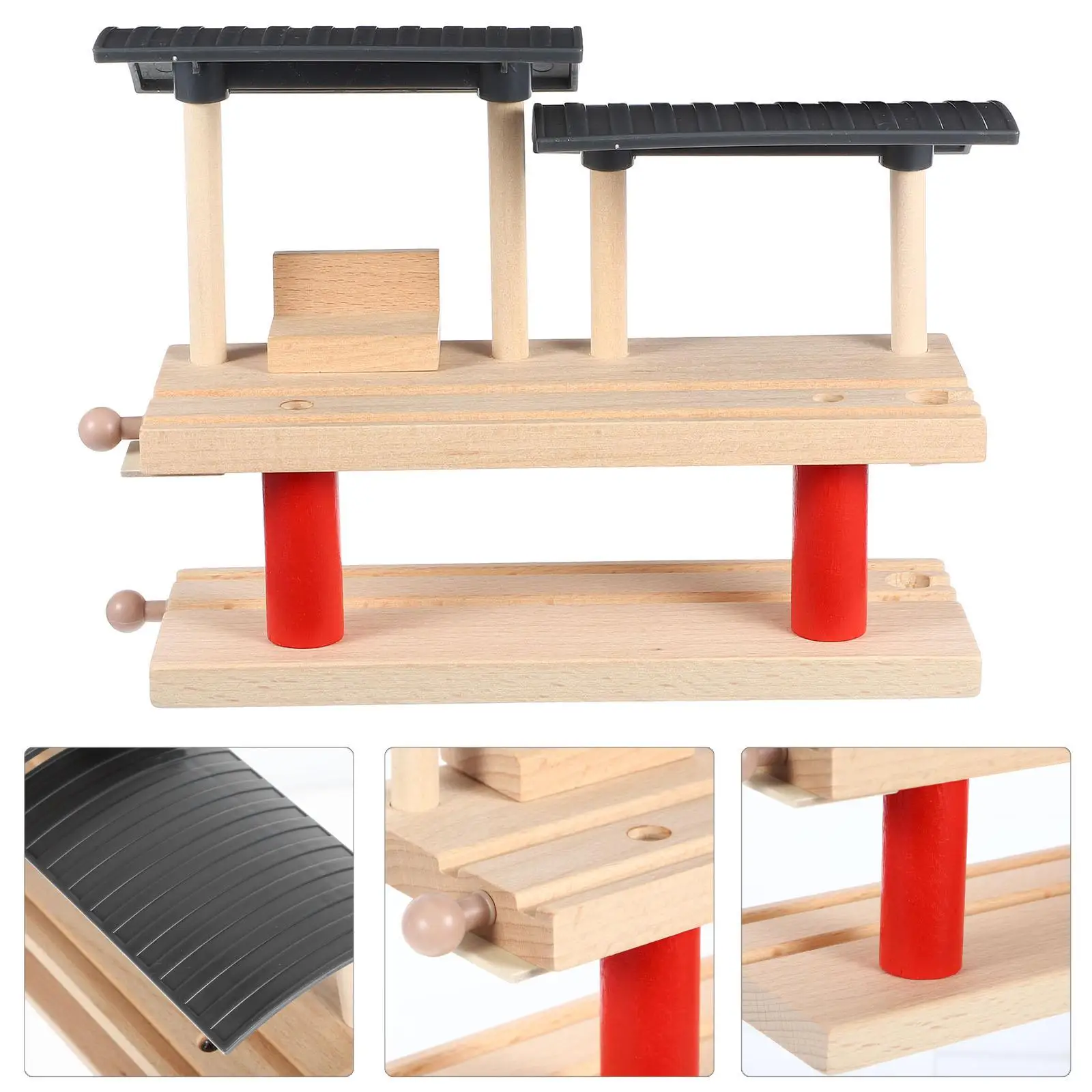 Train Track Accessories Railway Station Platform Toy Children Funny Kids Toys Pretend Model Wood DIY Double Layer Simulation
