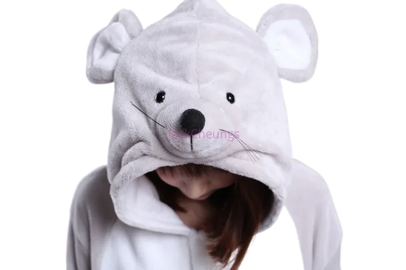 Adults Flannel Kigurumi Animal Costume Grey Rat Mice Womens or Men's Onesies Pajama for Halloween Carnival Party
