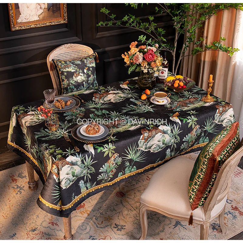 DAVINRICH Tropical Home Decor Table Cloth Cover Cheetah Leopard Print Luxury Chenille Tablecloth For Rectangular Dining Tables - Image 2