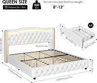 Queen Smart LED Platform Bed Frame with 4 Storage Drawers, Crystal Button-Tufted & Stainless Gold Trim Wingback Headboard 2
