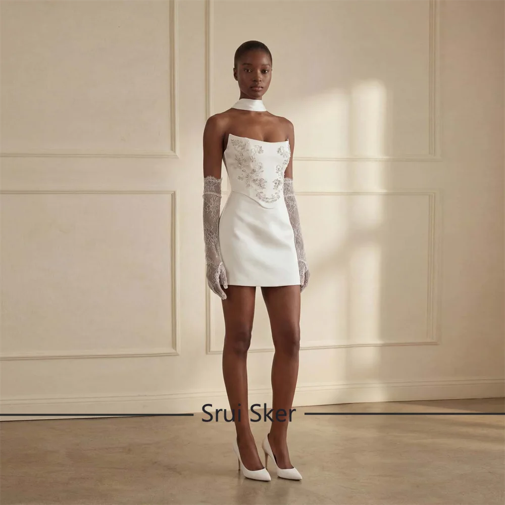 Stunning Short A Line Wedding Dress Strapless With Crystal Bridal Gowns For Engagement Party Customized Vestido De Noiva