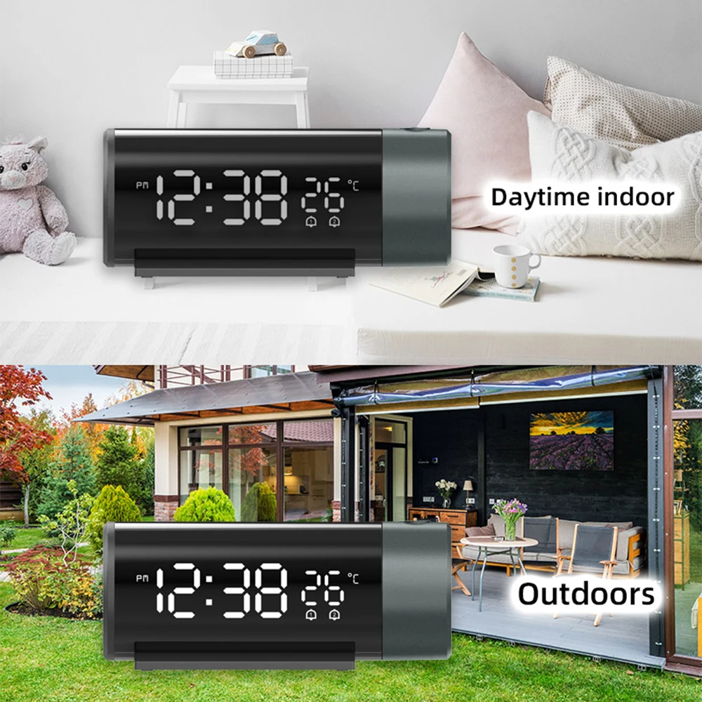 Projection Digital Alarm Clock with 180&deg; Rotatable Projector Clear LED Display 4-Level Brightness Dimmer for Bedroom