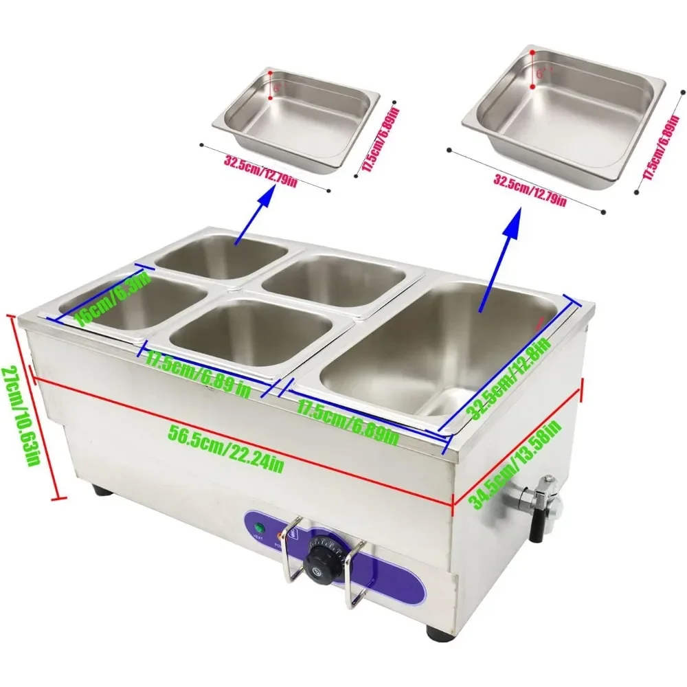 Heater Stainless Steel 110V 1500W 1/6 GN x4+1/3GN x