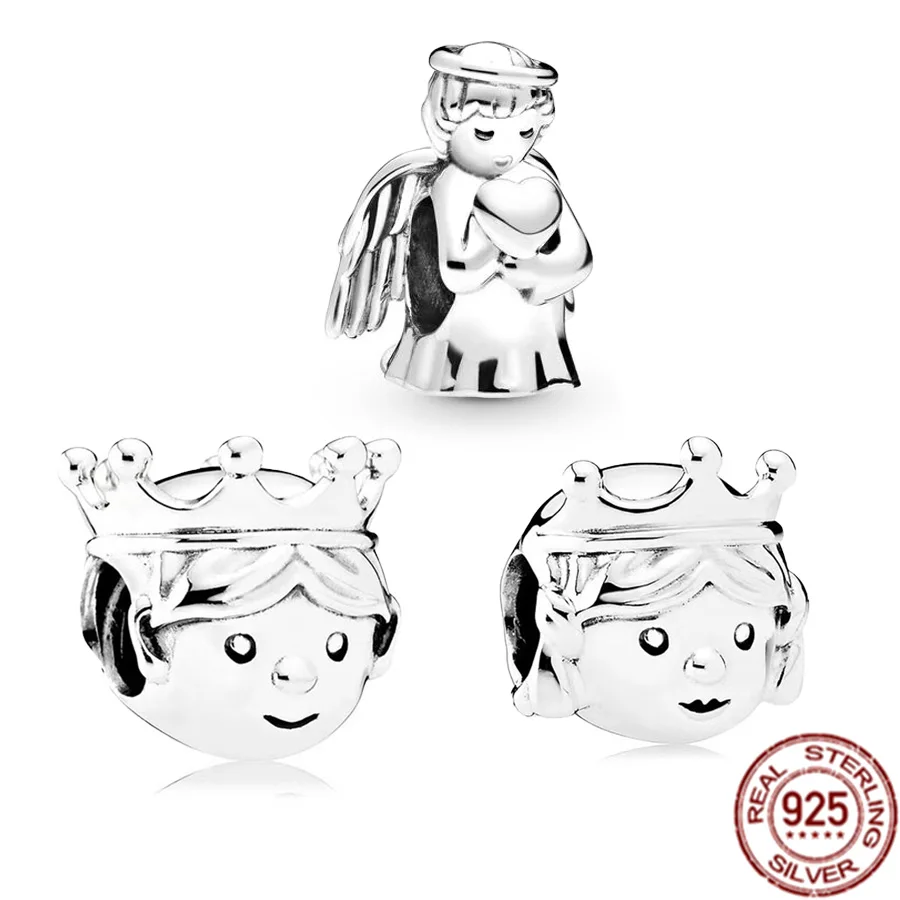 

Hot Sale Authentic 925 Sterling Silver Angel Of Love & Crown Prince Charm Beads Fit Original Pandora Bracelet Women Jewelry Gift