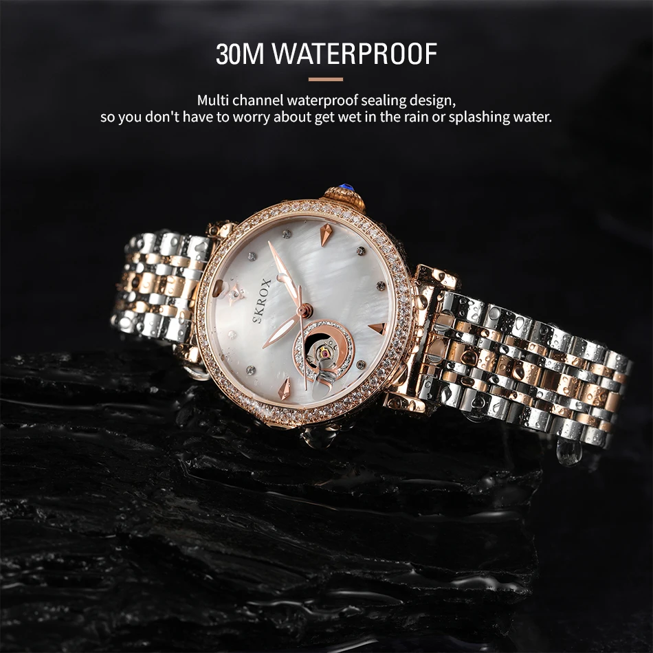 2024Luxury Rose Gold Diamond Woman Watch Mechanical Automatic Movement Ladies Watches Stainless Steel Elegant Women's Wristwatch 6