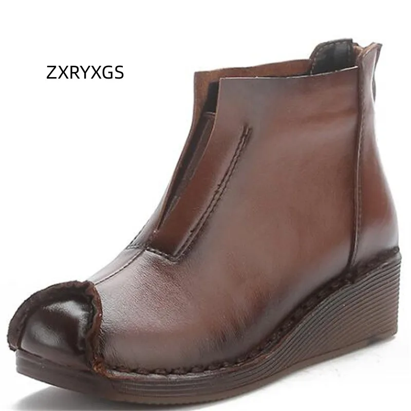 

ZXRYXGS Classic Retro Genuine Leather Boots Casual Sankle Boots 2023 New Autumn Comfortable Versatile Flat Wedges Women's Boots