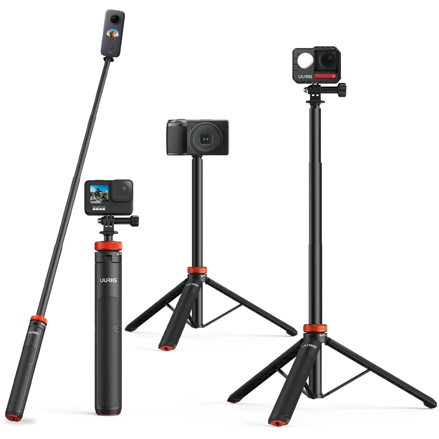UURig Action Camera Selfie Stick Tripod for GoPro Max Hero 10 9 8 7 6 5 4  Insta 360 One R Adjusted Tripod Selfie Stick Pole