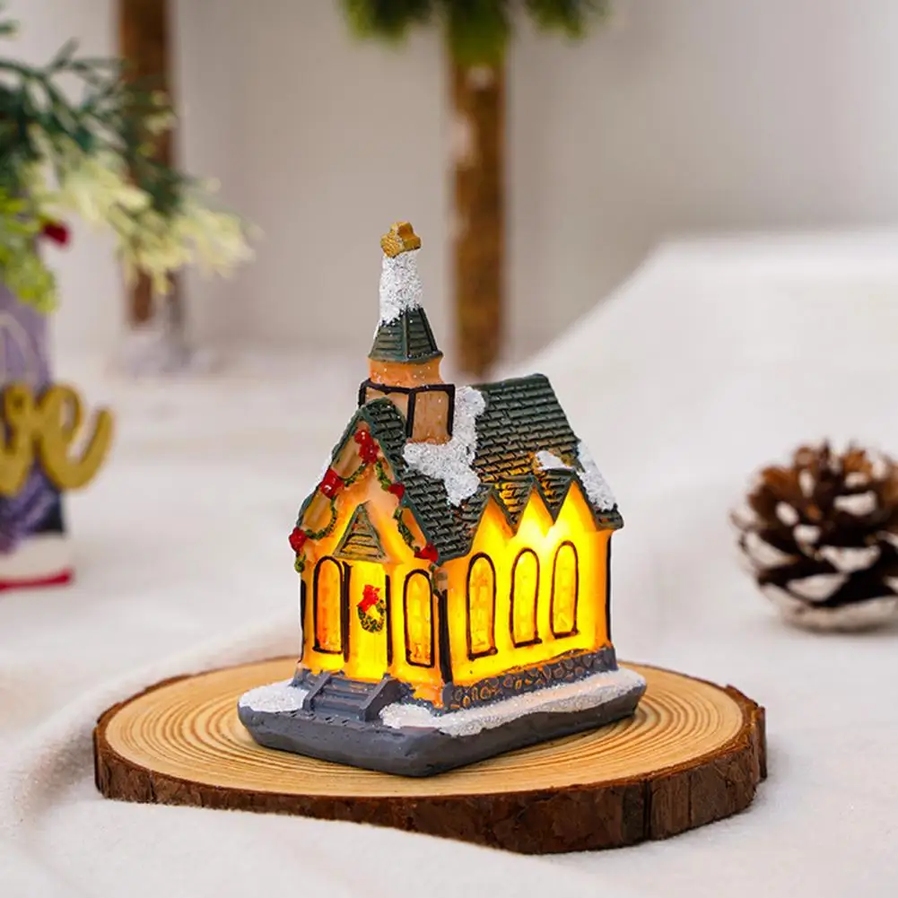 

Маленький Рождественский домик со светодиодной подсветкой, украшение для дома, праздничное настольное украшение для рождественской вечеринки, подарка, праздника, батарея