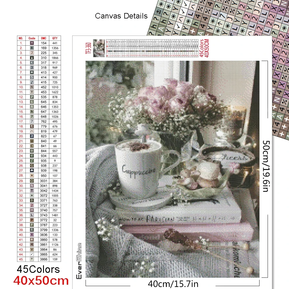 Diamond Painting Evershine Flower Pink Full Square Round Diamond Embroidery Coffee Cup Cross Stitch DIY Wall Decor