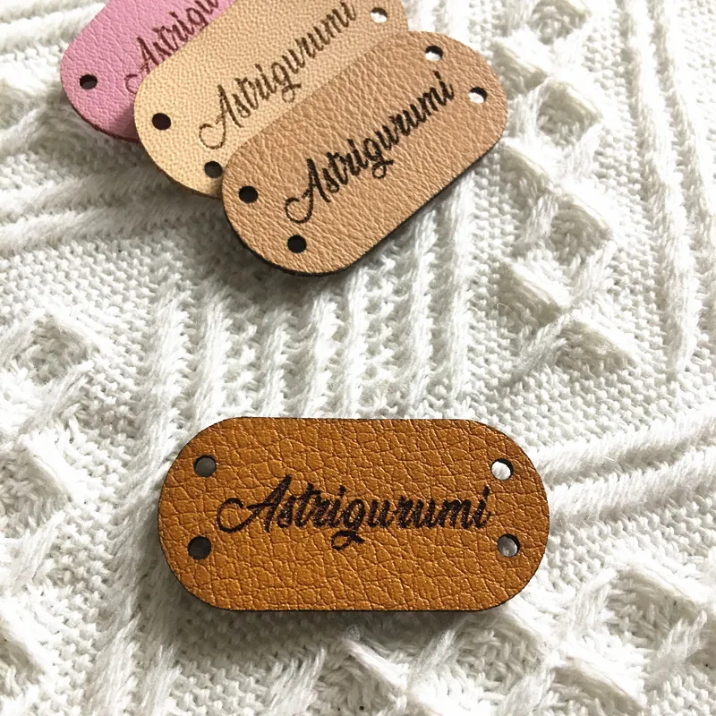 

30pcs Knitting labels personalised logo text Sewing leather tags for clothing crochet Custom engraved label for handmade items