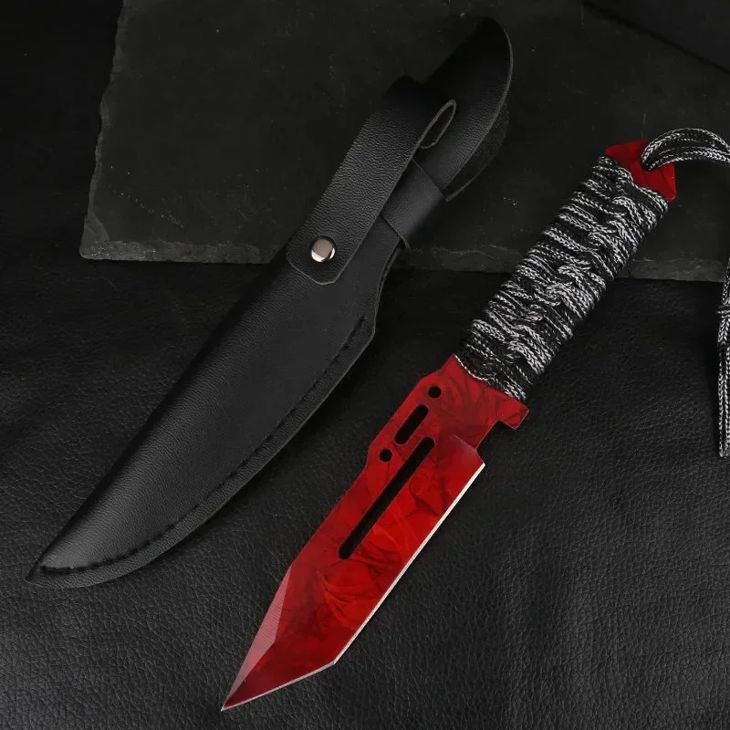 Steel Fixed Blade Hunting Knife CSGO Game Military Tactical Knives Outdoors Camping Knife Fishing Leather Sheath Men camping knife sheath knife tactical knife fixed blade knife