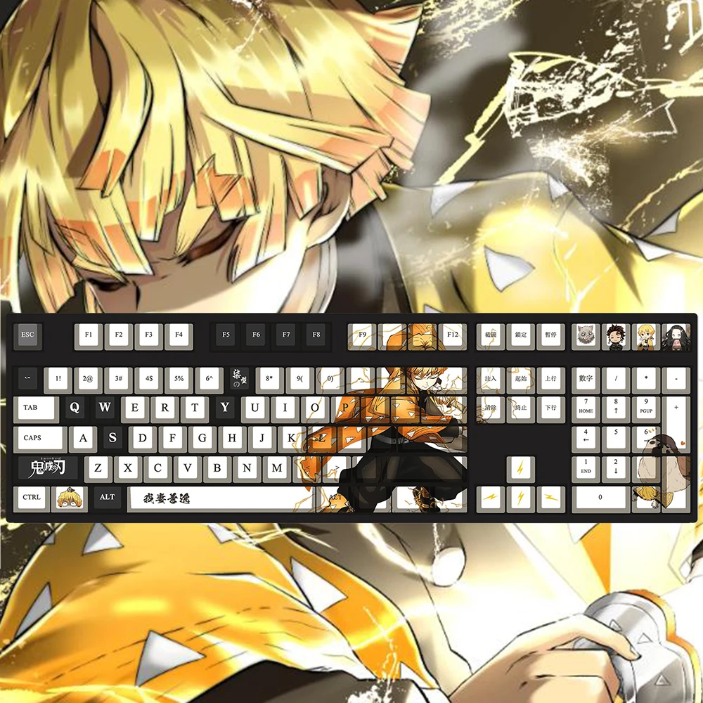 

Demon slayer Agatsuma Zenitsu Keycaps Keyboard Keycap Anime Game Periphery 108 Key Caps OEM Height Cumputer Accessories