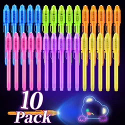 Invisible Ink Magic Pens with UV Light - 10 Pack for Kids' Party Favors and Classroom Prizes (Random colors)