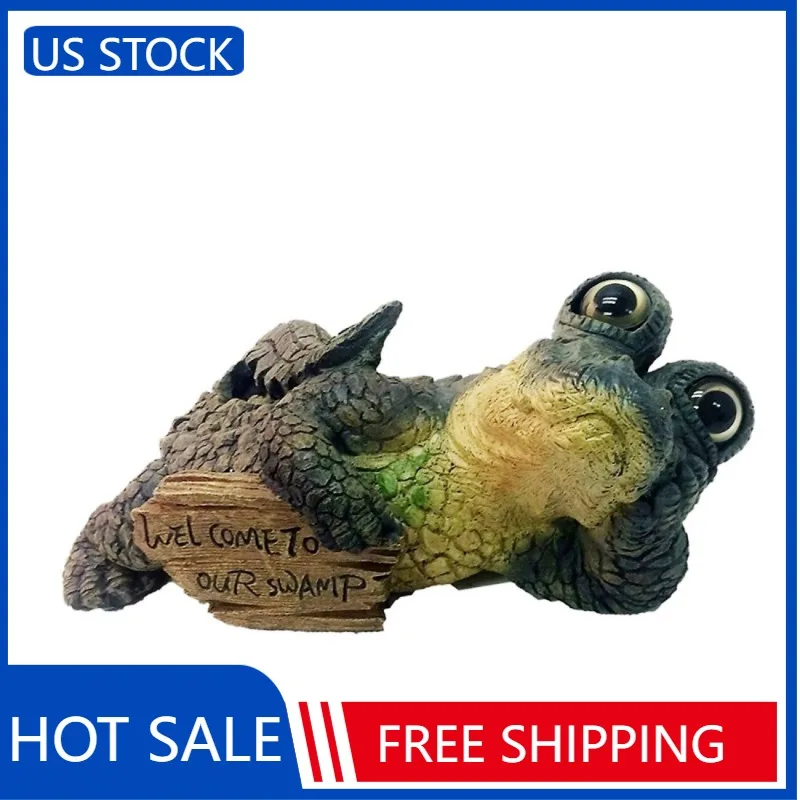 

Homestyles Toad Hollow Extra Large Lying Gator with "Welcome to our Swamp" Sign Alligator Beach Garden Statue 21"W
