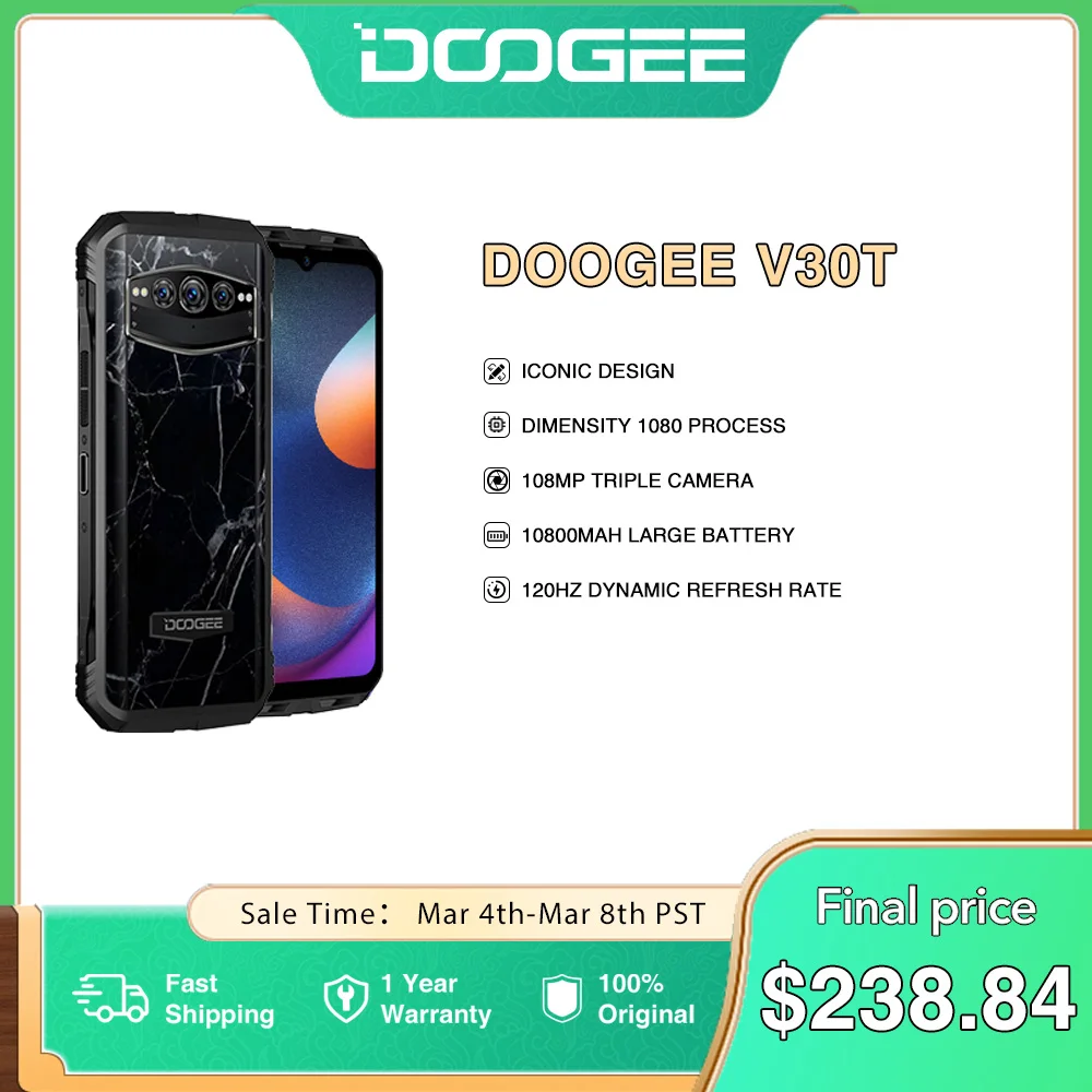 DOOGEE V30T 10800mAh 20GB+256GB Dimensity 1080 Dual speakers 5G Rugged Phone