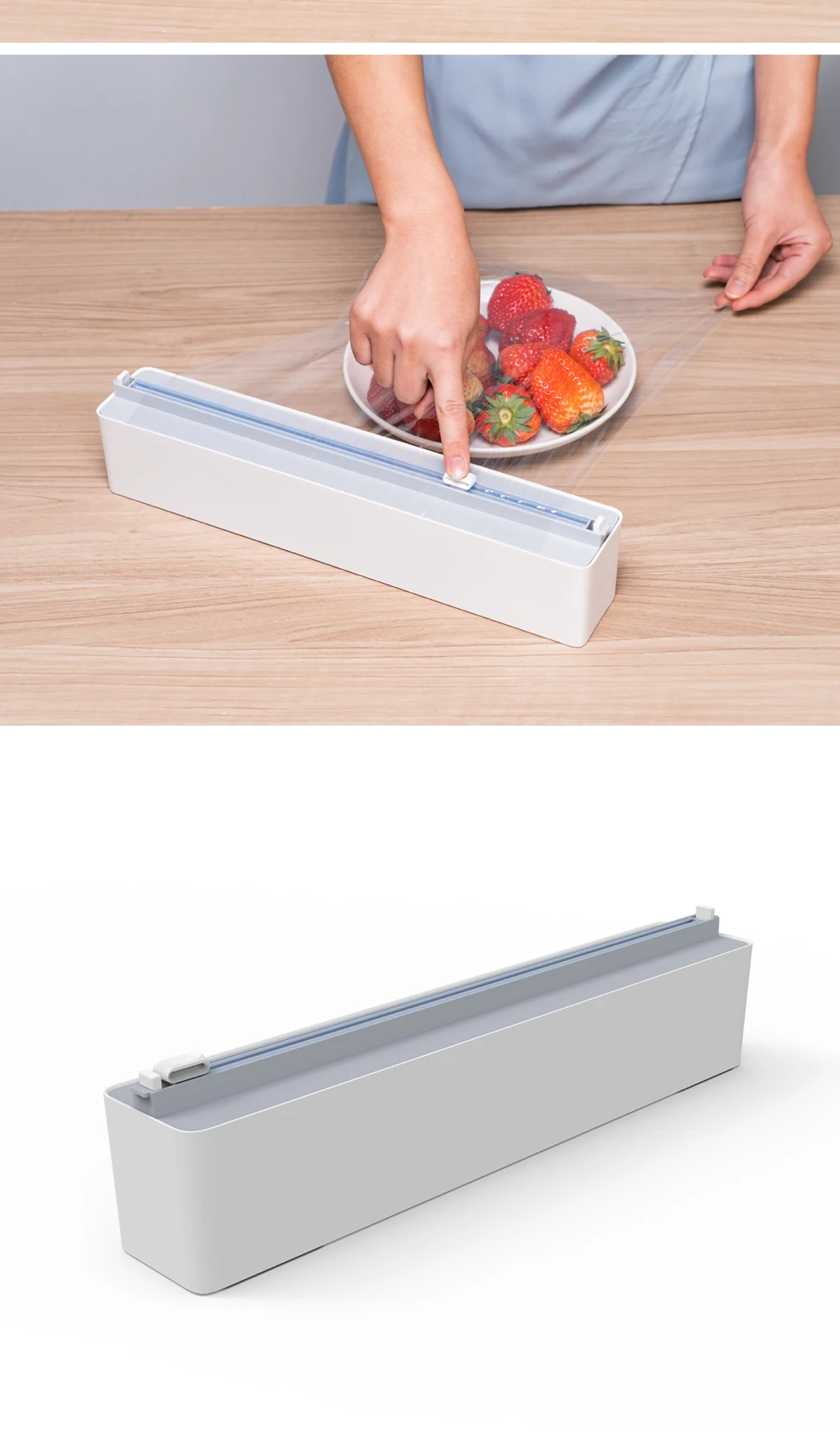Description Picture 5 of itemMagnetic Film Holder with Cutter Stretch Cling Film Holder Slide Cutters Wall Mount Plastic Foil Wrap Dispenser Box Kitchen Tool