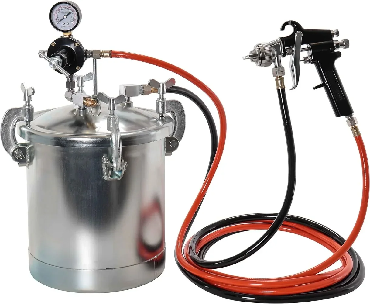 Pressure Tank Paint Spray Gun with 1.5 Mm Nozzle 2-1/2 Gal. Pressure Pot & Spray Gun with Hoses